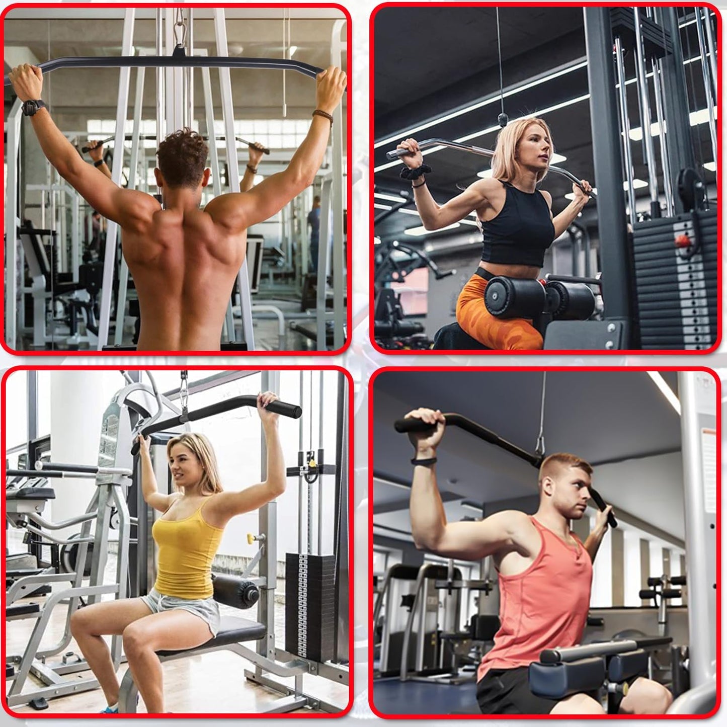 LAT Pull down Bar Cable Machine Attachment Fitness LAT Bar Accessories with Rubber Handle for Home Gym Fitness Muscle Building Strength Workout