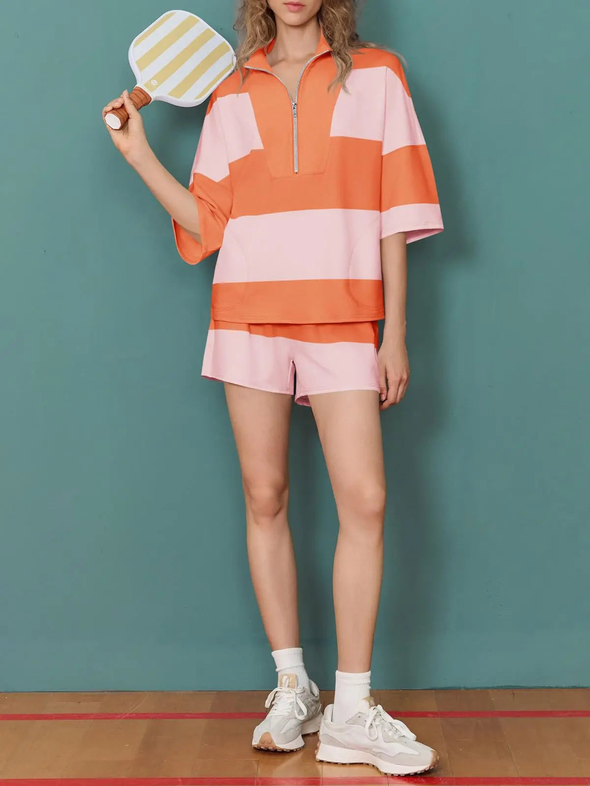 Fisoew Womens 2 Piece Outfits Summer Striped Sweatshirt Workout Shorts Sets Matching Lounge Set Tracksuits #Springtok #Tiktokshopjumpstartsale