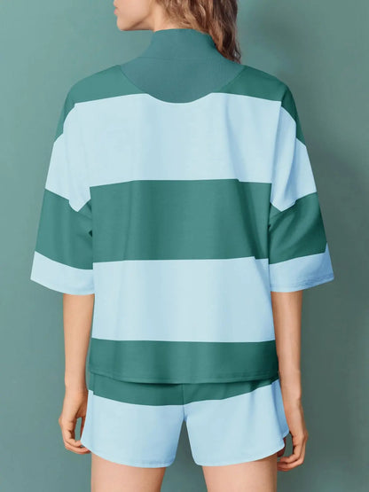 Fisoew Womens 2 Piece Outfits Summer Striped Sweatshirt Workout Shorts Sets Matching Lounge Set Tracksuits #Springtok #Tiktokshopjumpstartsale