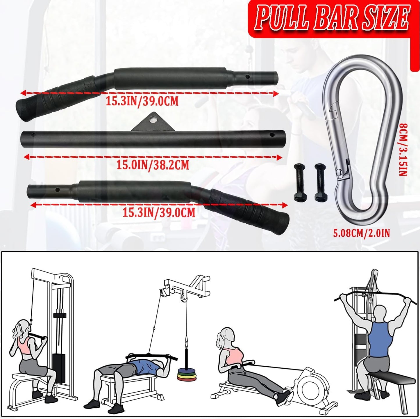 LAT Pull down Bar Cable Machine Attachment Fitness LAT Bar Accessories with Rubber Handle for Home Gym Fitness Muscle Building Strength Workout
