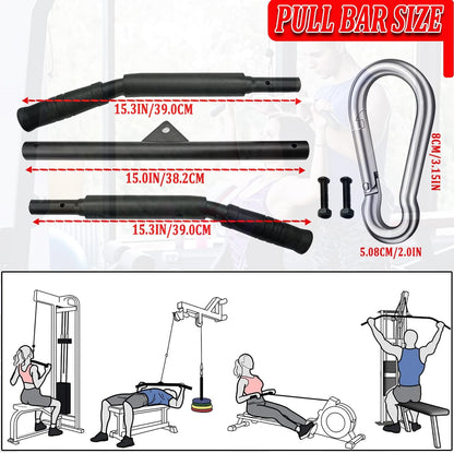 LAT Pull down Bar Cable Machine Attachment Fitness LAT Bar Accessories with Rubber Handle for Home Gym Fitness Muscle Building Strength Workout