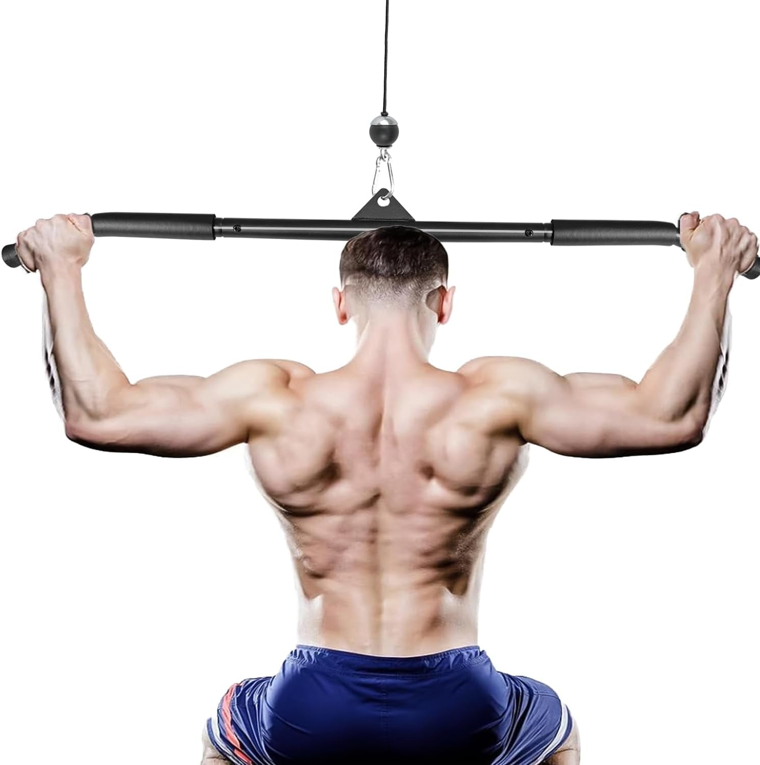 LAT Pull down Bar Cable Machine Attachment Fitness LAT Bar Accessories with Rubber Handle for Home Gym Fitness Muscle Building Strength Workout